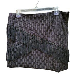 Black Textured Mini Skirt With Fringe Details By WAYF Size L Cotton/Polyester Bl